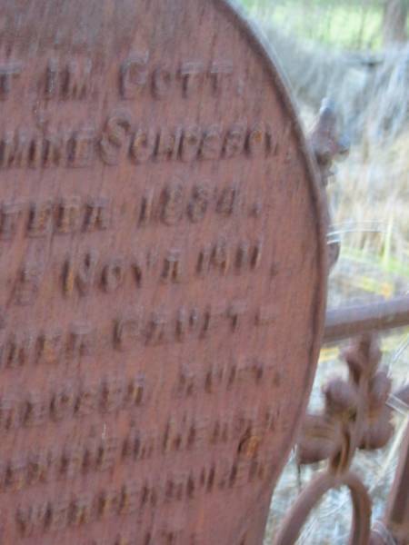 Louisa Wilhelmine SCHOSSOW  | geb 19 Feb 1834  | gest 5 Nov 1911  | Engelsburg Baptist Cemetery, Kalbar, Boonah Shire  | 