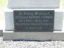 
Bertha L.E. LOTZ, mother,
died 12 May 1936 aged 63 years;
Johannes LOTZ, father,
died 2 June 1950 aged 85 years;
Estella Bertha CURRIE,
15-4-1908 - 20-12-2003,
daughter of Johannes & Bertha;
Kalbar General Cemetery, Boonah Shire
