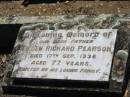 
Mary Grace PEARSON, mother,
died 28 June 1934 aged 76 years;
Tilden Richard PEARSON, father,
died 17 Sept 1936 aged 77 years;
Kalbar General Cemetery, Boonah Shire
