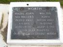 
parents;
Hazel Joan WORTH nee MILLERS,
died 5-9-1979 aged 49 years;
Walter John WORTH,
died 28-12-1994 aged 75 years;
Kandanga Cemetery, Cooloola Shire
