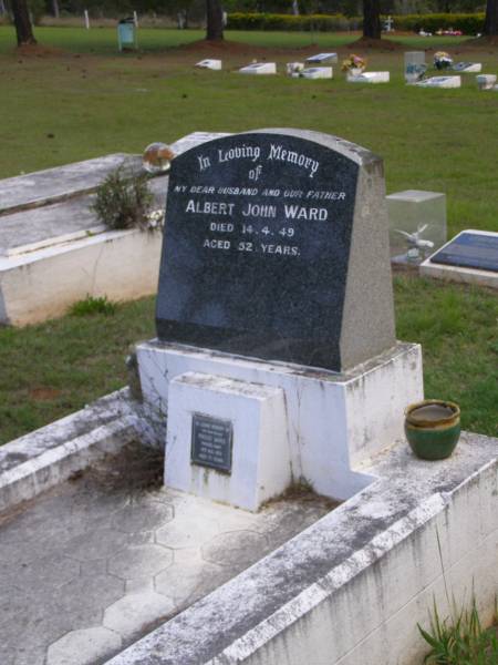 Albert John WARD, husband father,  | died 14-4-49 aged 52 years;  | Madge WARD, mother,  | died 14 Aug 1970 aged 75 years;  | Kandanga Cemetery, Cooloola Shire  | 
