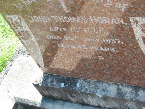 John Thomas HORAN,  | died 25 July 1937 aged 45 years;  | St John's Catholic Church, Kerry, Beaudesert Shire  | 