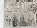 
Francis WEX,
husband father,
died 8 April 1937 aged 61 years 11 months;
Eveline WEX,
mother,
died 23 Sept 1966 aged 81 years 3 days;
Kilkivan cemetery, Kilkivan Shire
