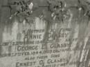 
Annie GLASBY,
mother,
born 22 June 1848,
died 1 Jan 1908;
George E. GLASBY,
father,
born 27 Feb 1844,
died 26 April 1926;
Ernest C. GLASBY,
son,
born 18 Dec 1887,
died 19 May 1891;
Edward T. GLASBY,
son,
born 18 July 1886,
died 23 May 1891;
George E. GLASBY,
son,
born 21 Aug 1874,
killed in action France 12 Oct 1917;
Andrew GLASBY,
son,
born 8 July 1877,
died 17 Jan 1924;
Bob GLASBY,
son,
born 2 July 1870,
died 11 Oct 1897;
Killarney cemetery, Warwick Shire
