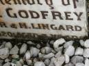 
Robert LINGARD,
father,
died 16 Sep 1964 aged 79 years;
Martha LINGARD,
mother,
died 29 July 1960 aged 75 years;
Clarence Godfrey,
son of R. & M. LINGARD,
died 30? May 1920 aged 3 years;
Killarney cemetery, Warwick Shire
