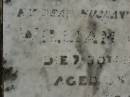 
William J. WARE,
husband father,
died 30 Nov 1951 aged 55 years;
Ivy Pearl WARE,
mother,
died 27 Dec 1965 aged 64 years;
Killarney cemetery, Warwick Shire
