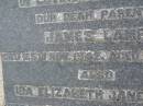 
parents;
James LAMB,
died 24 Nov 1942 aged 65 years;
Ida Elizabeth Jane LAMB,
died 27 Nov 1954 aged 75 years;
Henry MACKAY,
husband of May MACKAY,
died 23 Jan 1990 aged 90 years;
May Eveline MACKAY,
wife of Henry MACKAY,
died 15 Sept 1996 aged 93 years;
Killarney cemetery, Warwick Shire
