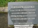 
Octavius SPREADBOROUGH,
died 15 Feb 1945;
Eliza SPREADBOROUGH,
died 10 Sept 1953;
Irwin W. SPREADBOROUGH,
father,
died 6 Dec 1961 aged 77 years;
Killarney cemetery, Warwick Shire
