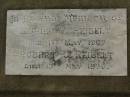 
Muriel V. REIBELT,
died 1 May 1967;
Robert G. REIBELT,
died 13 May 1970;
Killarney cemetery, Warwick Shire
