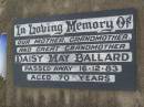 
Daisy May BALLARD,
mother grandmother great-grandmother,
died 16-12-83 aged 70 years;
Killarney cemetery, Warwick Shire
