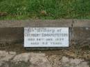
Cuthbert Edward PETERS,
died 20 Jan 1939 aged 42 years;
Susan PETERS,
died 27 Sept 1937 aged 80 years;
Beatrice Mary PETERS,
died 30 Jan 1940,
cremated Brisbane;
John PETERS,
died 25 Sept 1937 aged 81 years;
Killarney cemetery, Warwick Shire
