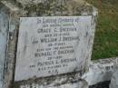 
parents;
Grace C. SHEEHAN,
died 23-3-1932;
William J. SHEEHAN,
died 28-7-1943;
brothers;
Michael F. SHEEHAN,
died 29-1-1931;
Patrick L. SHEEHAN,
killed in action 9-11-1942 N.G.;
Killarney cemetery, Warwick Shire
