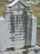 
Alfred John MORGAN,
died 3 Oct 1924 aged 46 years;
Jessie,
wife,
died 4 March 1943 aged 76 years;
Killarney cemetery, Warwick Shire

