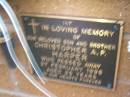 
Christopher A.P. HARPER,
son brother,
died 27 Feb 1998 aged 23 years;
Lawnton cemetery, Pine Rivers Shire
