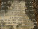 
children;
Walter FRANCIS,
born 7 Jan 1903,
died 7 June 1910;
Victor,
born 24 May 1904,
died 29 Dec 1904;
Stephen,
born 31 Jan 1906,
died 25 Aug 1906;
Harold,
born 2 Sept 1907,
died 9 Nov 1908;
Gwendoline,
born 26 Mar 1912,
died 26 Mar 1912;
Harold Walter,
father,
died 9 Sept 1939 aged 63 years;
Lawnton cemetery, Pine Rivers Shire
