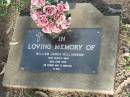 
William James Williamson,
died 23 June 1993 aged 68 years 10 months;
Lawnton cemetery, Pine Rivers Shire
