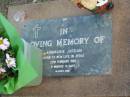 
Annmarie JORDON,
died 22 Feb 1987 aged 9 months 10 days;
Lawnton cemetery, Pine Rivers Shire
