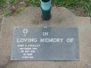 
John A. CREELEY,
died 3 Sept 1990 aged 58 years;
Lawnton cemetery, Pine Rivers Shire
