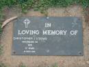 
Christopher J. ODOWD,
died 1978 aged 37 years;
Lawnton cemetery, Pine Rivers Shire
