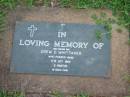 
Drew D. WHITTAKER,
son,
died 17 Oct 1984 aged 9 months;
Lawnton cemetery, Pine Rivers Shire
