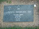 
Clara Isabella EDWARDS,
died 11 Sept 1973 aged 83 years;
Lawnton cemetery, Pine Rivers Shire

