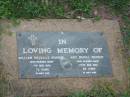 
William Neville MURRAY,
died 7 Nov 1974 aged 73 years;
Amy Muriel MURRAY,
died 25 Aug 1981 aged 86 years;
Lawnton cemetery, Pine Rivers Shire
