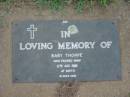 
Baby THORPE,
died 12 Aug 1986 at birth;
Lawnton cemetery, Pine Rivers Shire
