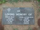 
Frank BILBY,
died 29 Sept 1974 aged 39 years;
Frank Arthur BILBY,
died 3 Nov 1983 aged 24 years;
Lawnton cemetery, Pine Rivers Shire
