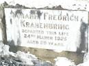 
Johann Fredrich KRAHENBRING,
died 24 March 1925 aged 59 years;
Lockrose Green Pastures Lutheran Cemetery, Laidley Shire
