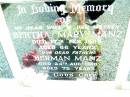 
Bertha Mary MANZ, wife mother,
died 17 Feb 1966 aged 66 years;
Herman MANZ, father
died 24 Aug 1966 aged 72 years;
Lockrose Green Pastures Lutheran Cemetery, Laidley Shire
