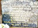 
Herman Fredrich KAMMHOLZ, husband father,
died 18 Jan 1975 aged 76 years;
Martha Anna KAMMHOLZ, mother,
died 2 Feb 1867 aged 82 years;
Lockrose Green Pastures Lutheran Cemetery, Laidley Shire
