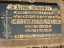 
John Thomas NUGENT (Tom),
husband father father-in-law grandfather,
born 26-10-21 died 29-10-84;
St Michaels Catholic Cemetery, Lowood, Esk Shire

