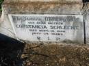 
Constancia SCHLECHT, mother,
died 18 Sept 1900 aged 34 years;
St Michaels Catholic Cemetery, Lowood, Esk Shire
