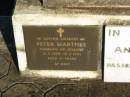 
Gustav Paul MANTHEY, husband father,
died 12 Aug 1939 aged 73 years;
Maria MANTHEY, mother,
died 6 Sept 1950 aged 83 years;
Peter MANTHEY, husband of Juliane,
15-3-1839 - 15-2-1901 aged 61 years;
Antonious Peter MANTHEY,
died 14 March 1966 aged 72 years;
Juliane MANTHEY, wife of Peter,
14-10-1841 - 16-10-1906 aged 65 years;
St Michaels Catholic Cemetery, Lowood, Esk Shire
