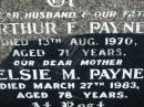 
Arthur F PAYNE
13 Aug 1970, aged 71
Elsie M PAYNE
27 Mar 1983, aged 78
Lowood General Cemetery

