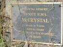 
Eunice Ilma McCRYSTAL
b: 13 Apr 1910, 7 Oct 1994, aged 84
Lowood General Cemetery


