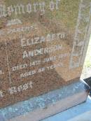 
Robert ANDERSON
5 Aug 1921, aged 63
Elizabeth ANDERSON
14 Jun 1949, aged 86
Lowood General Cemetery

