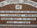 
Muriel Caroline MONTGOMERY (wife)
16 Oct 1990, aged 77
Leslie MONTGOMERY
18 Jun 1999, aged 86
Lowood General Cemetery

