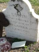 
Edwin son of Henry & Amelia Jane LAWSON, accidentally drowned 15 Oct 1898 aged 10? years;
Lowood Trinity Lutheran Cemetery (Bethel Section), Esk Shire
