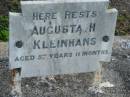 
Augusta H. KLEINHANS, aged 57 years 11 months;
Lowood Trinity Lutheran Cemetery (Bethel Section), Esk Shire
