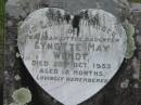 
Lynette May WENDT, died 20 Oct 1953 aged 18 months, daughter;
Lowood Trinity Lutheran Cemetery (Bethel Section), Esk Shire
