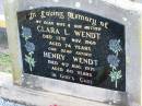 
Clara L. WENDT, died 13 Nov 1969 aged 74 years, wife mother;
Henry WENDT, died 4 Aug 1971 aged 80 years, father;
Lowood Trinity Lutheran Cemetery (Bethel Section), Esk Shire
