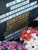 
David Erich SCHULZ, died 2-11-2001 aged 88 years, father grandfather great-grandfather;
Grace Louisa SCHULZ, died 22-7-1994 aged 78 years; mother grandmother great-grandmother;
Lowood Trinity Lutheran Cemetery (Bethel Section), Esk Shire
