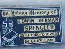 
Edwin Herman SPENGLER, 29-11-1918 - 2-9-2002;
Lowood Trinity Lutheran Cemetery (Bethel Section), Esk Shire
