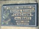 
Bertha Augusta GERCHOW nee RAATZ, 1908-1993;
Lowood Trinity Lutheran Cemetery (Bethel Section), Esk Shire
