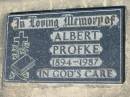 
Albert PROFKE, 1894 - 1987;
Lowood Trinity Lutheran Cemetery (Bethel Section), Esk Shire
