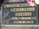 
Bertha Emelia SPENGLER, 9-11-1882 - 7-7-1980;
Lowood Trinity Lutheran Cemetery (Bethel Section), Esk Shire
