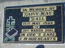 
Daisy May BALL, 19 May 1922 - 21 March 2001;
Lowood Trinity Lutheran Cemetery (Bethel Section), Esk Shire
