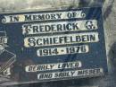 
Frederick G. SCHIEFELBEIN, 1914-1976;
Lowood Trinity Lutheran Cemetery (Bethel Section), Esk Shire

