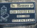 
Ada Louis KLEE, 1903-1988;
Lowood Trinity Lutheran Cemetery (Bethel Section), Esk Shire
